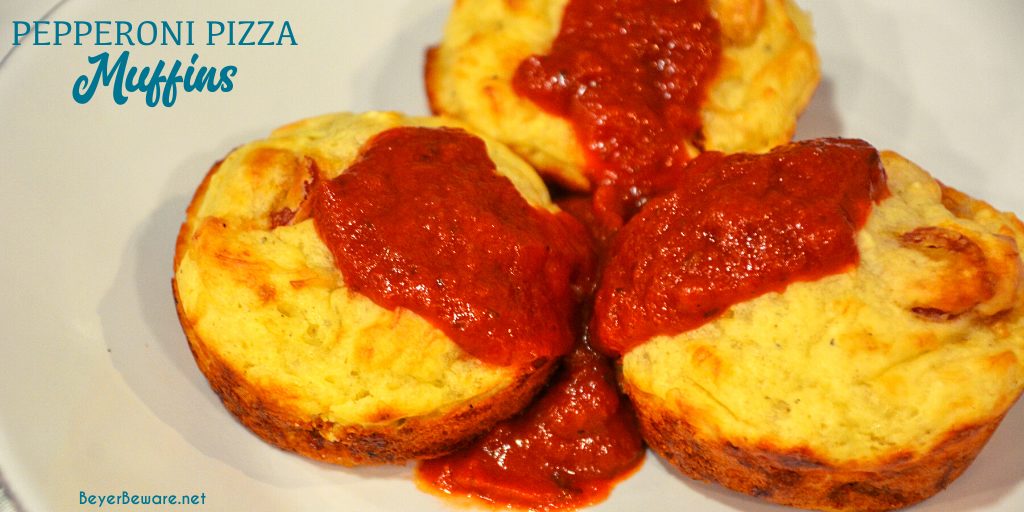 Pepperoni pizza muffins is a simple recipe made with lots of biscuit mix, pepperoni and cheese are a great lunch, dinner on the go or even pizza snack.