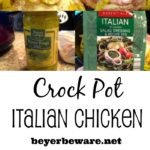 A simple crock pot Italian chicken recipe with three ingredients that is full of flavor and cooks all day in the crock pot.