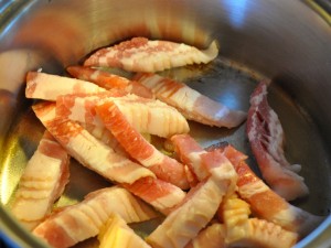 cut up bacon frying