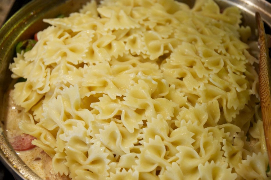 pasta stirred into the cajun chicken sauce