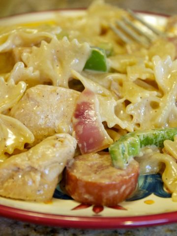 Cajun chicken and polish sausage pasta