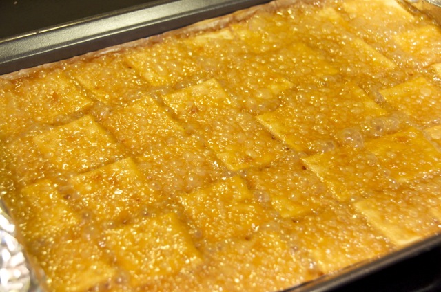 Bubbly caramel out of the oven