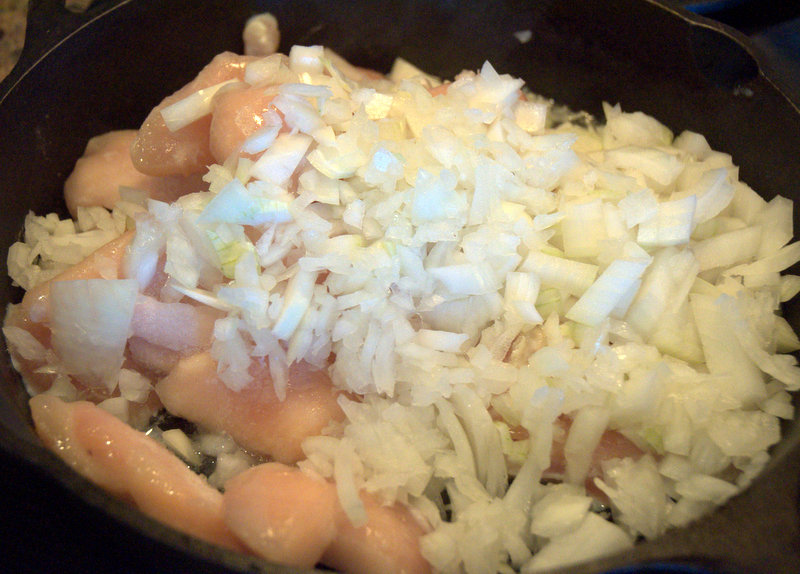 chicken and onions cooking