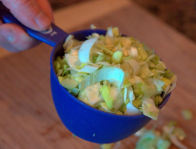 chopped leeks for white chili with chicken