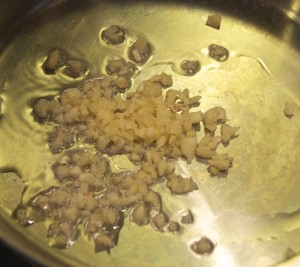 minced garlic in pan