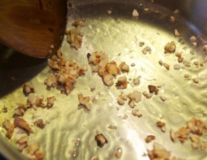 toasting garlic in pan