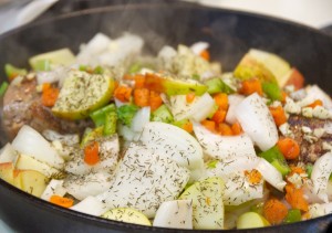 vegetables sauting with pork loin