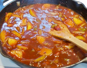 simmering apples and veggies for pork ragu braise