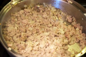 browning ground pork and onions