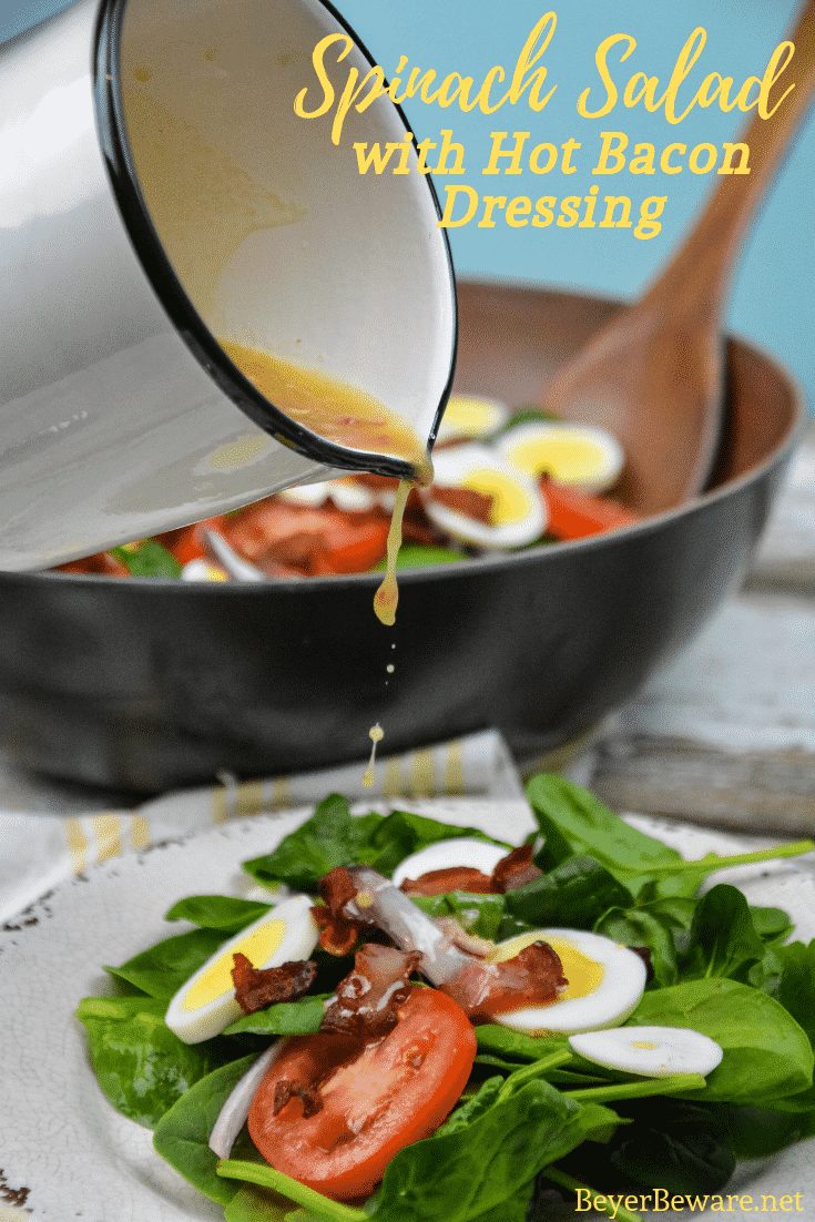 Spinach salad with hot bacon dressing is an easy spinach salad recipe made with bacon, tomatoes, and eggs tossed in a warm dressing that has a mixture of tangy sweetness and salty from the bacon. #bacon #spinach #salad #bacon #BaconDressing #SpinachSalad #EasterRecipes #keto