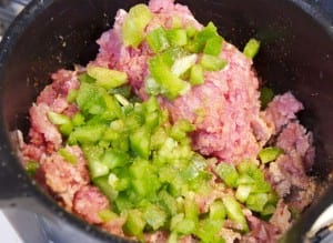 Microwaving ground pork and veggies for pizza