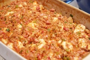 Bubble Pizza Casserole spread into pan