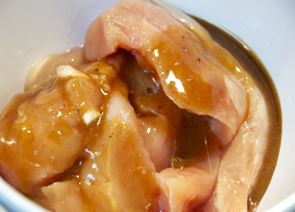 Take half of the marinade and drench the chicken tender and let it sit