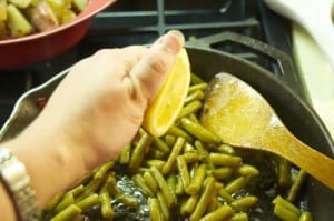 lemon juice over friend green beans