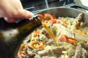 Beer pour to meat skillet