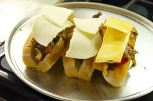 cheese topped steak sandwiches