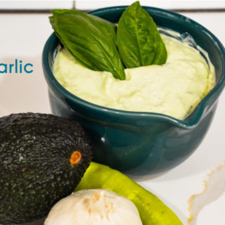 Avocado garlic aioli is a simple aioli made in the food processor with avocado, basil, mayonnaise, garlic, shallots, and lemon juice.