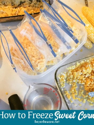 How to freeze sweet corn without blanching the corn and requiring to cut corn off of hot cobs and instead making a simple sugar and salt brine to freeze the corn in is the way I grew up freezing sweet corn.