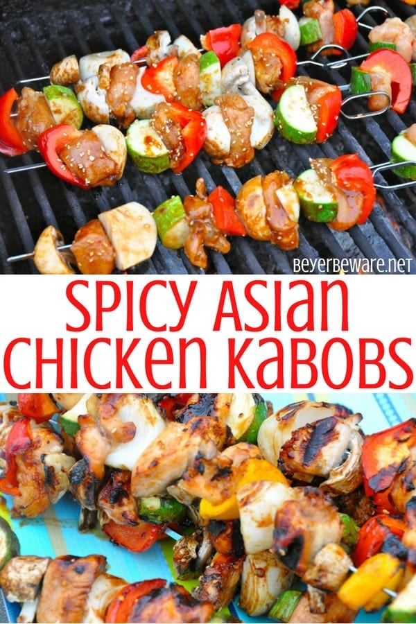 Spicy Asian chicken kabobs are grilled chicken kabobs inspired by the flavors found in some of your favorite Chinese food dishes.