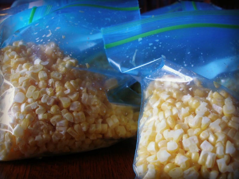 bags of sweet corn for the freezer