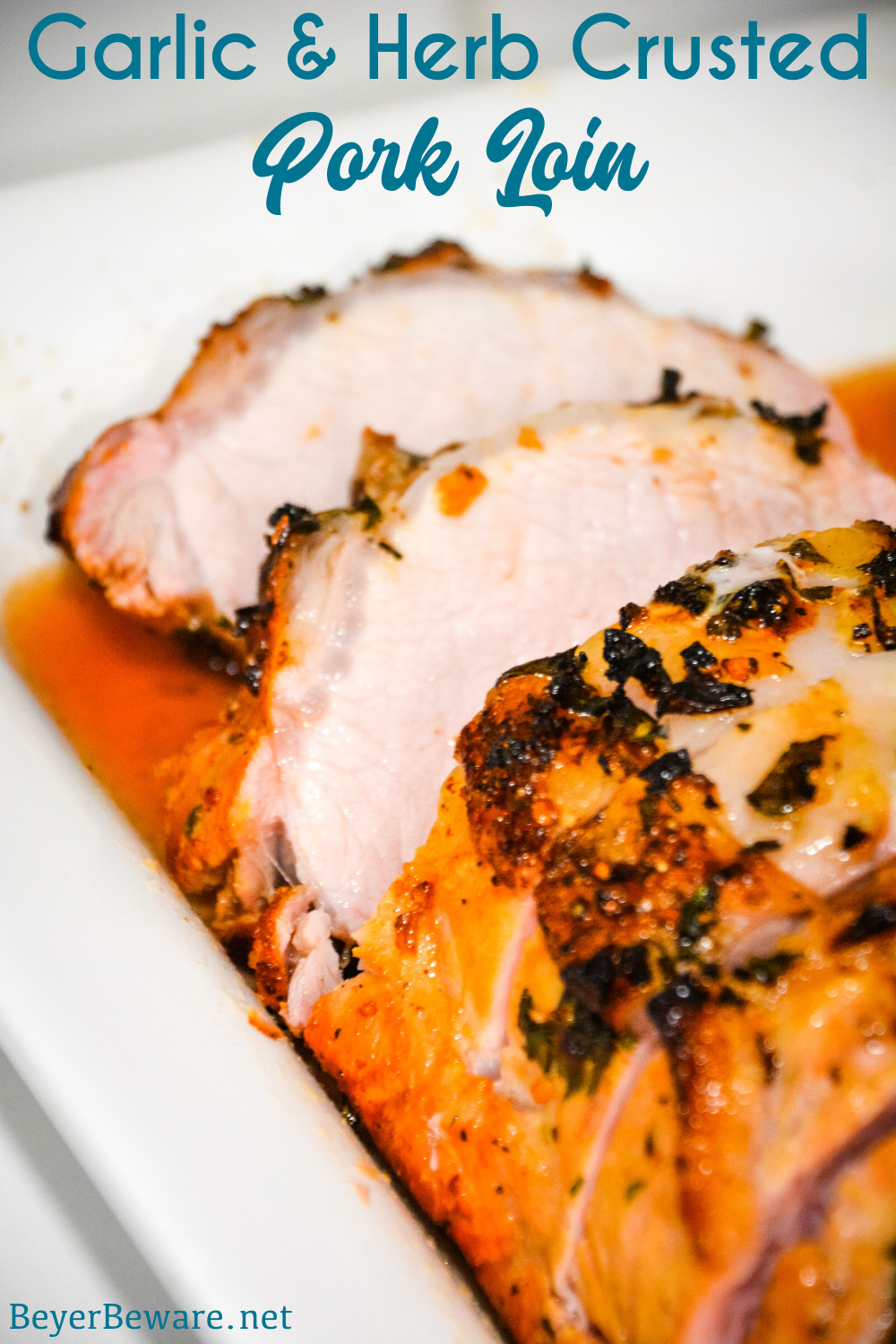 Garlic and Herb Crusted Grilled Pork Loin uses fresh herbs, garlic, and onions with simple wine, lemon juice, and oil marinade then grilled to juicy pork loin perfection. 