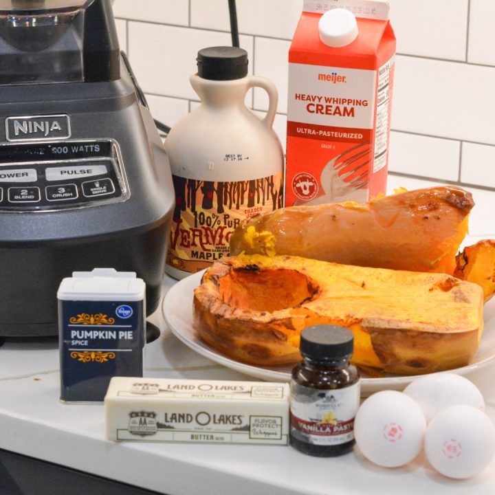Butternut Squash Souffle Ingredients -
Butternut Squash, Eggs, vanilla, butter, pumpkin pie spice, maple syrup, heavy cream