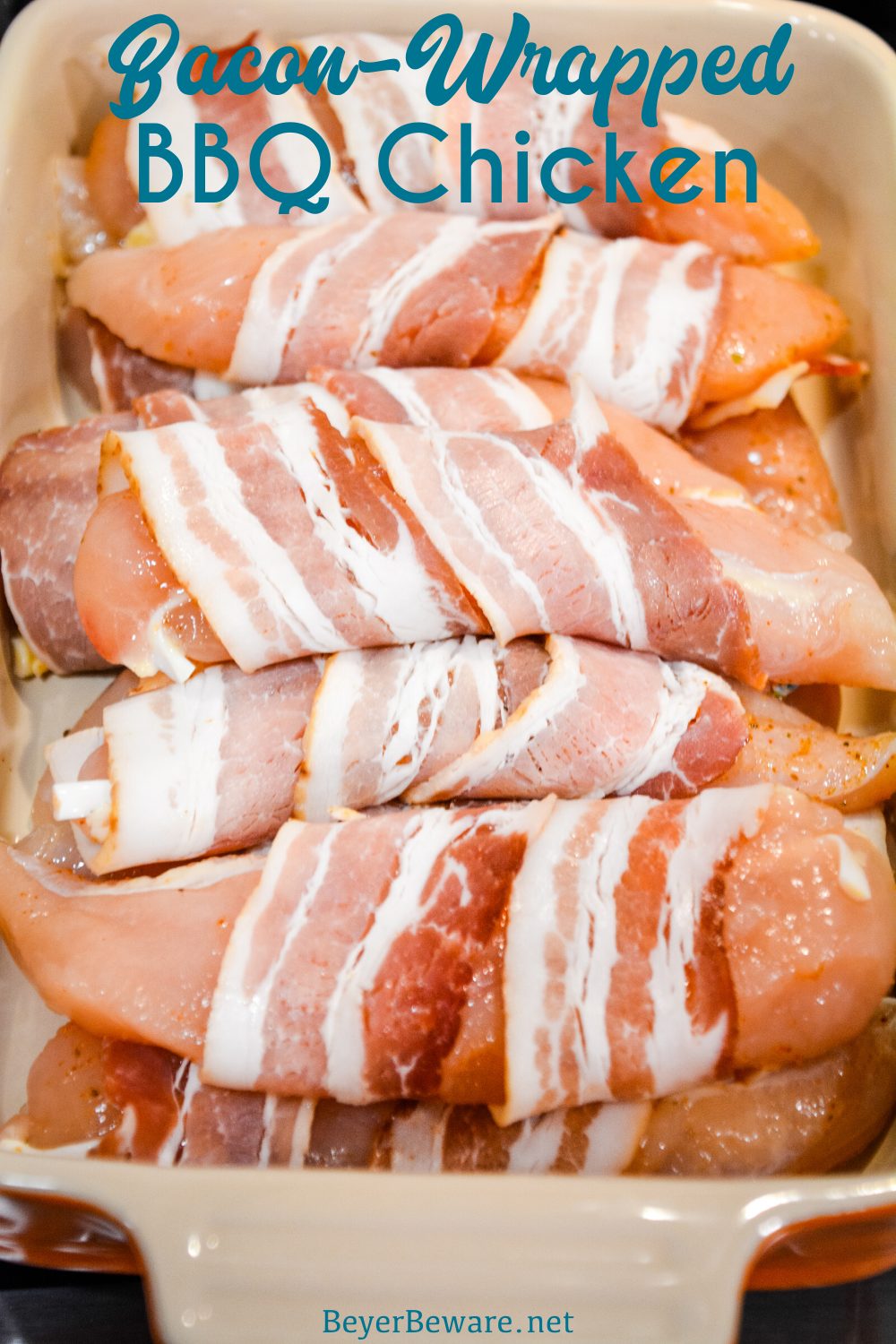 Grilled bacon-wrapped BBQ chicken recipe is lightly seasoned chicken tenderloins that are then wrapped in bacon and then coated in a doctored up barbeque sauce before quickly grilling to perfection.