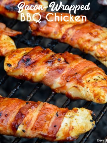 Grilled bacon-wrapped BBQ chicken recipe is lightly seasoned chicken tenderloins that are then wrapped in bacon and then coated in a doctored up barbeque sauce before quickly grilling to perfection.