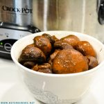Crock pot mushrooms and onions with red wine, butter and garlic make an incredible low-carb side dish after slow cooking for 12 hours.