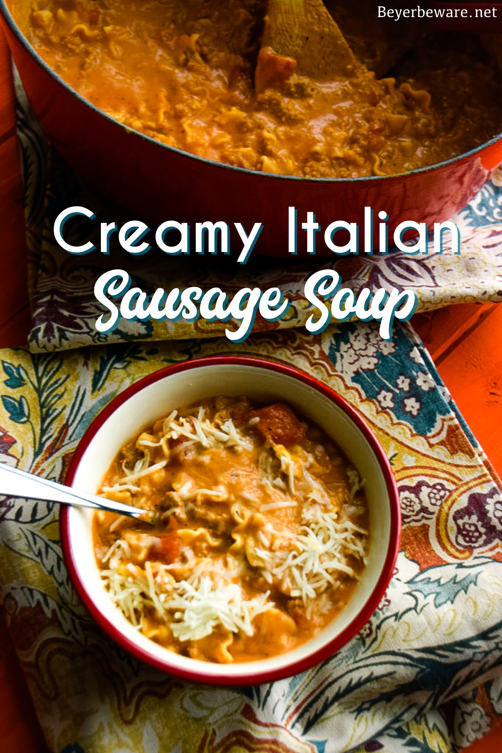 Creamy Italian Sausage Soup recipe is my new go-to tomato and sausage soup recipe that is rich and hearty, perfect for an easy dinner.