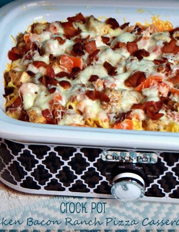Crock Pot Chicken Bacon Ranch Pizza Casserole recipe is always a favorite around our table. And now that I can make it in the crock pot, it is one of my go-to recipes.