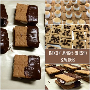 Indoor Make-ahead S'mores are an easy recipe that can be made up in large quantities prior to any event where an easy to distribute and eat dessert is needed.