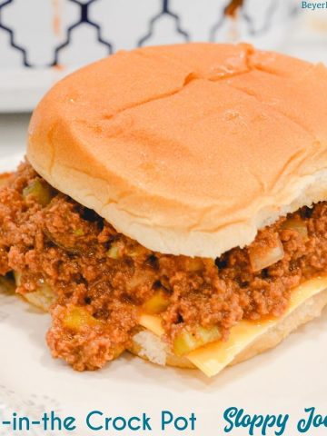 All-in-the-crock-pot sloppy joes are so easy to make requiring no precooking of the ground beef or veggies, just combine all the ingredients in the crock pot and let it cook all day.