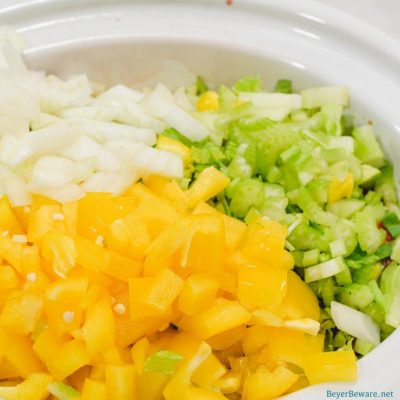 All-in-the-crock-pot sloppy joes are so easy to make requiring no precooking of the ground beef or veggies, just combine all the ingredients in the crock pot and let it cook all day.