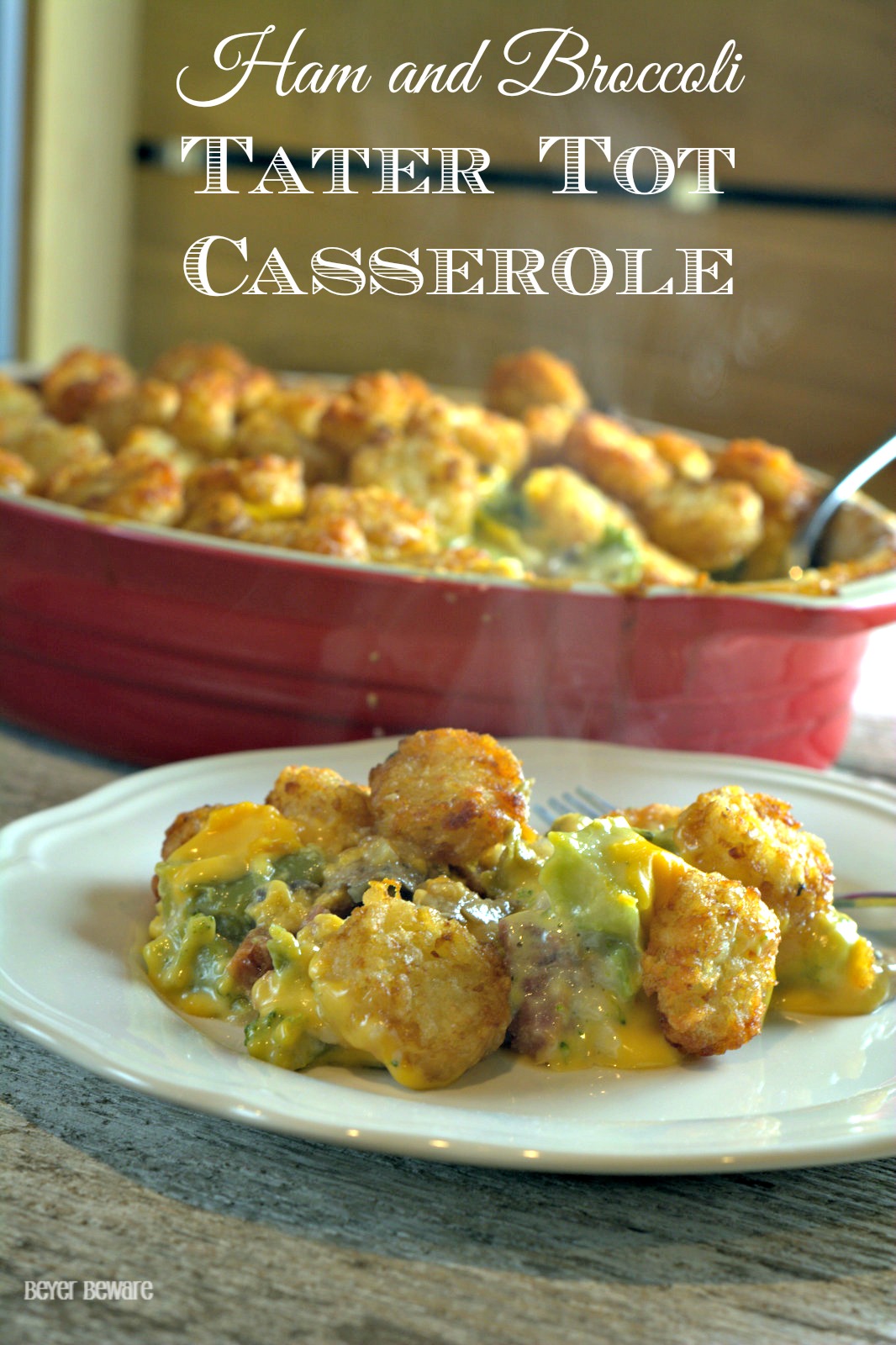 Ham and broccoli tater tot casserole is a great ham casserole that uses leftover ham and a great twist on a favorite casserole.