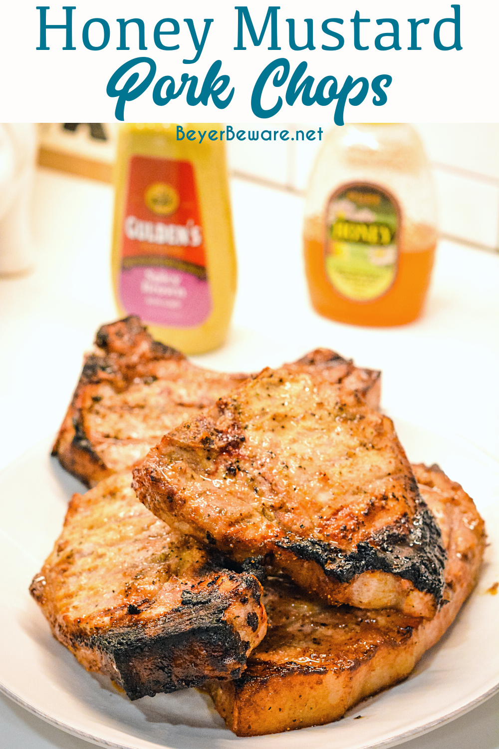 Honey Mustard Pork Chops are a quick and easy pork chop recipe with just four ingredients creating flavorful chops that can be grilled or baked.