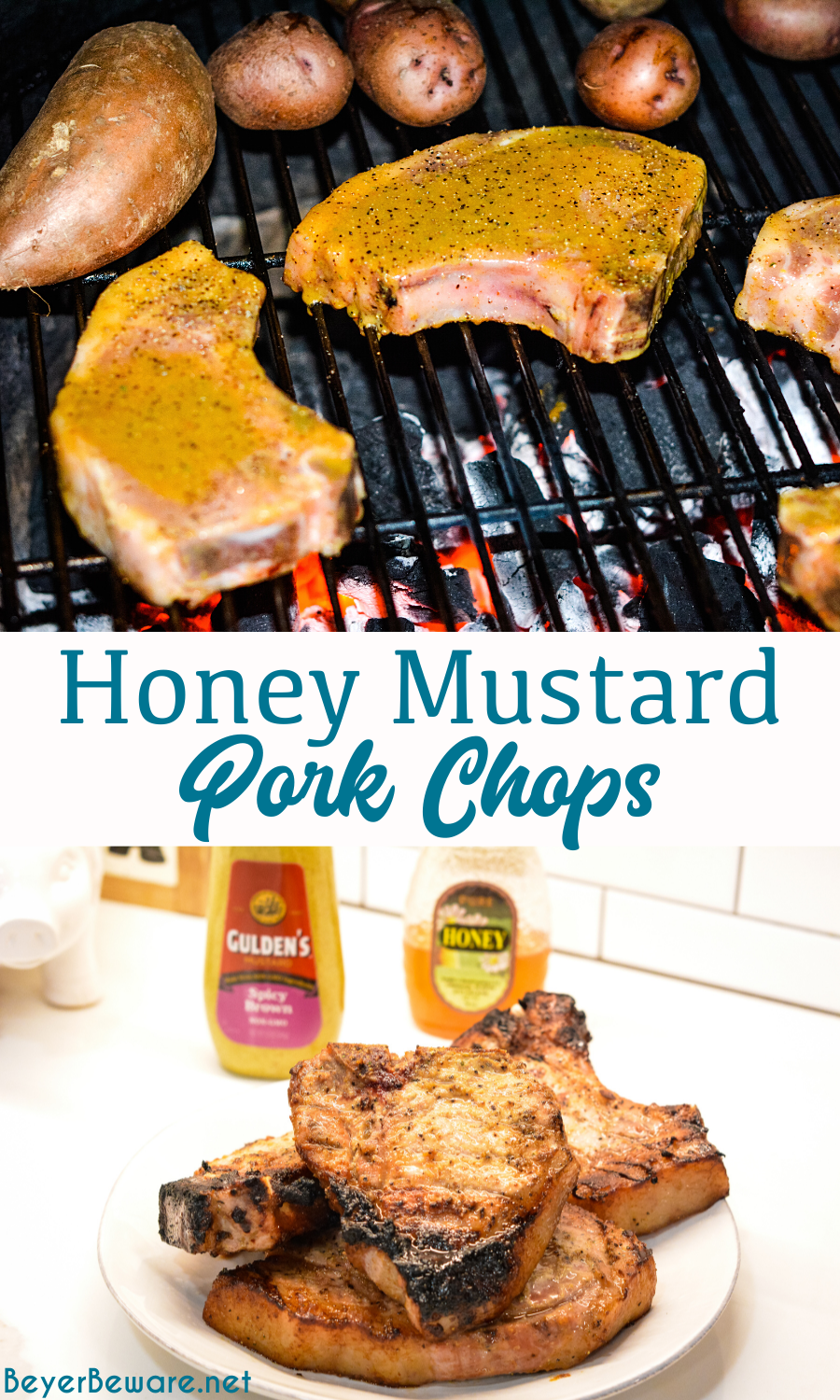 Easy Honey Mustard Pork Chops are a quick and easy grilled pork chop recipe made with honey, spicy brown mustard, and Worcestershire sauce. This honey mustard pork chop recipe is also great to bake and slow cook the pork chops.