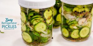 These easy refrigerator dill pickles are quick to make refrigerator pickle recipe made with cucumbers, onions, garlic, and lots of seasonings for the ultimate homemade pickles.