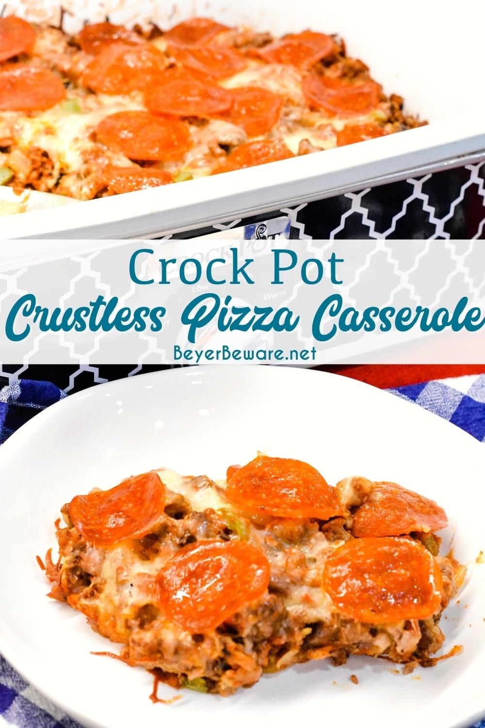 This low carb crock pot pizza casserole is a new favorite pizza recipe even for the folks not eating low-carb since it is full of a lot of meat, cheese, and flavor no one misses the crust or pasta in this crustless pizza casserole.
