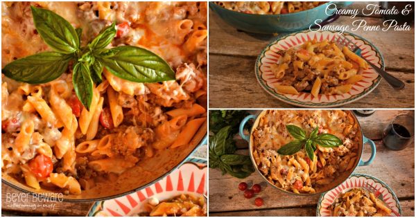 Creamy Tomato and Sausage Penne Pasta is a quick weeknight meal recipe.