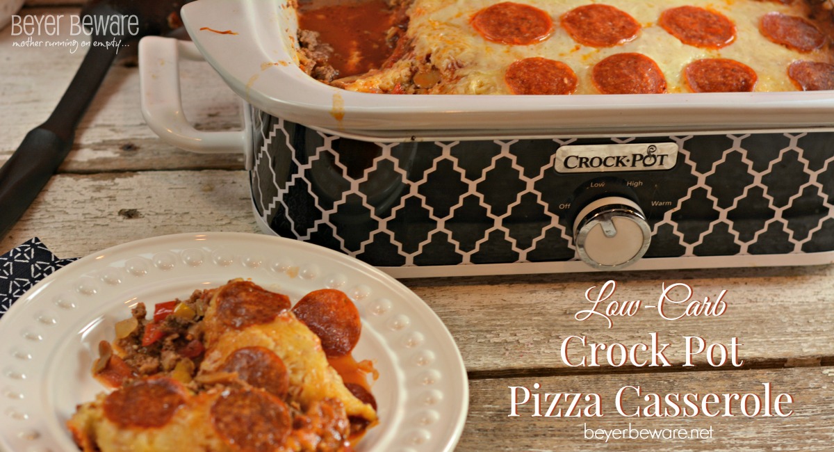 Low Carb Crock Pot Pizza Casserole Recipe is the perfect weeknight meal for families who are on the go and need dinner ready when they get home.