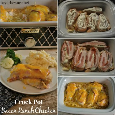 Just 4 ingredients for an easy Crock Pot Bacon Ranch Chicken Recipe. Even if you don't put it together till after work it is still a perfect weeknight dinner.