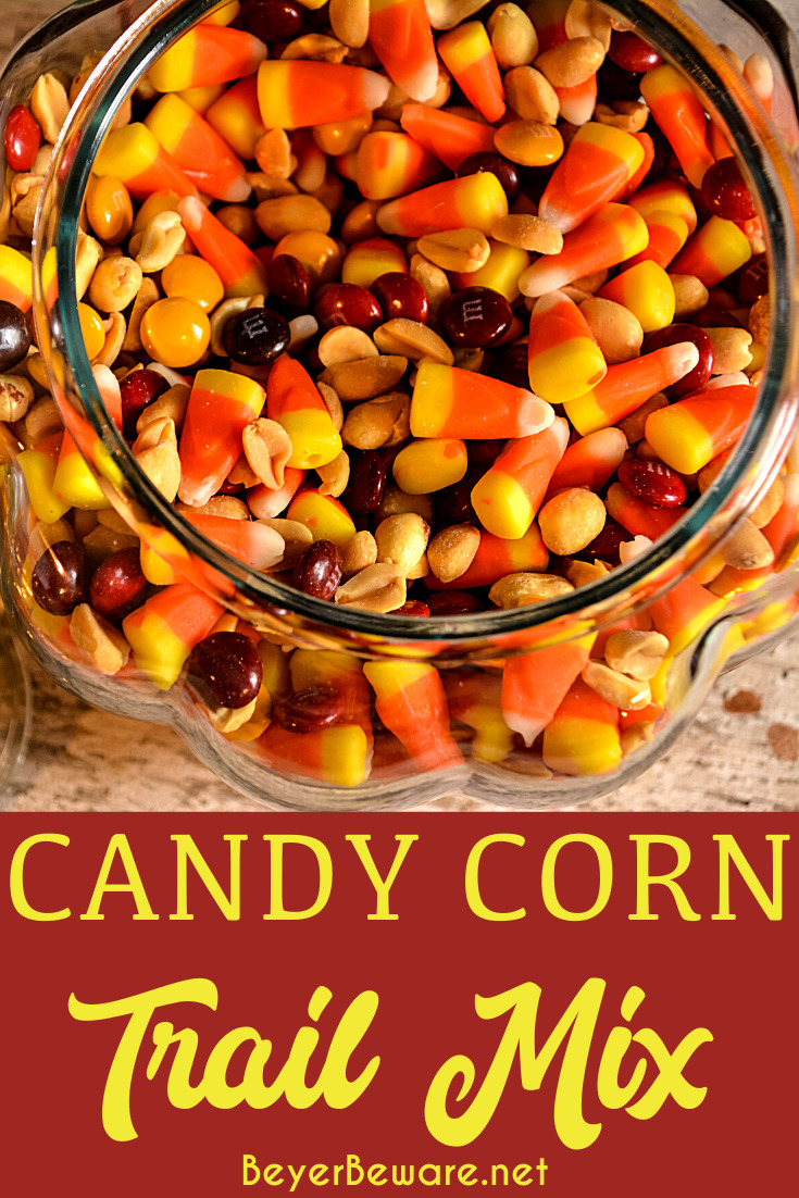 Candy corn trail mix has a combination of fall candy flavors that is just like a chocolate payday bar with the candy corn, peanut, and m&m trail mix.