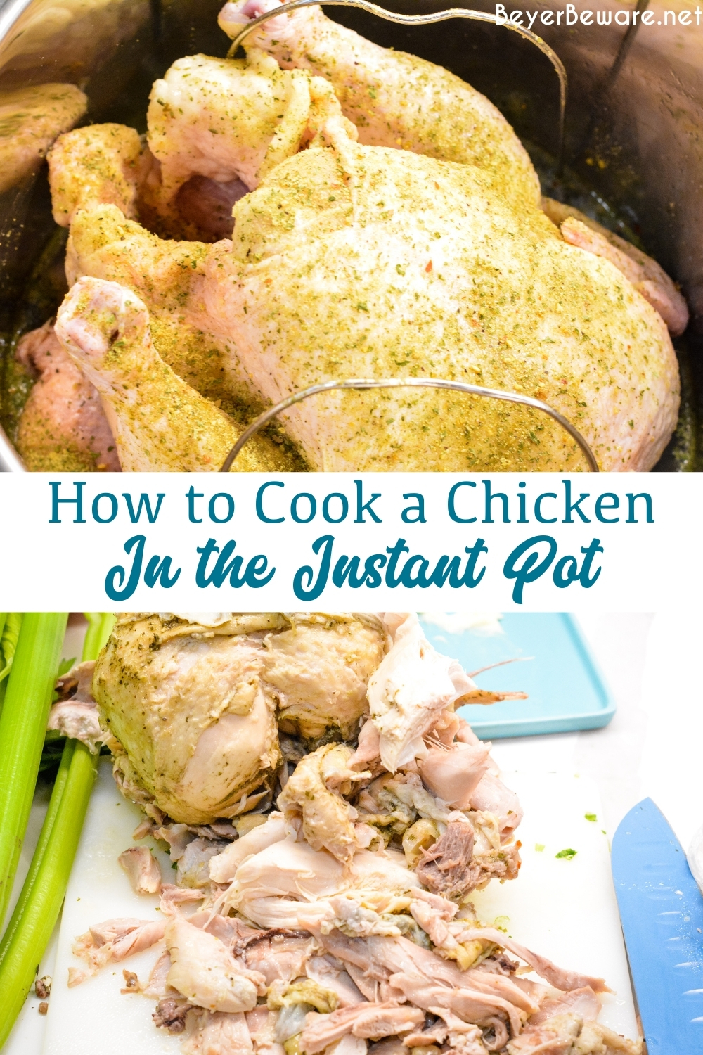 Knowing how to cook a chicken in an Instant Pot will be a gift for cooking a whole chicken quickly for fall of the bone chicken that can be used in soup, casseroles, and salads.