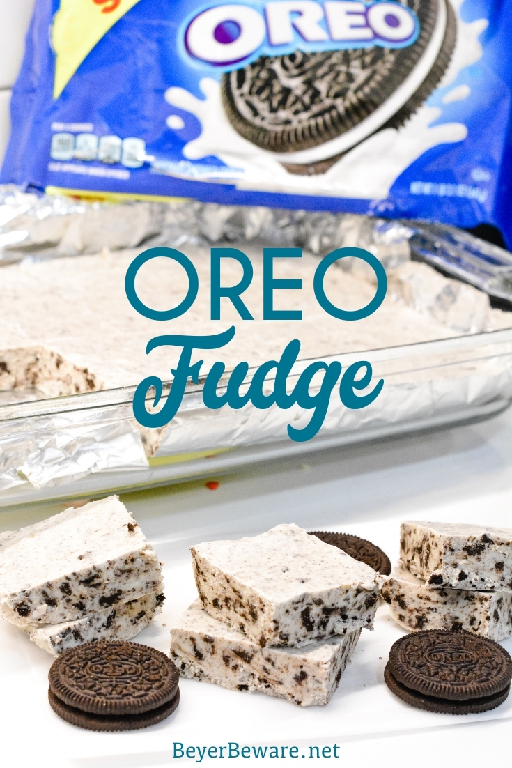 Oreo fudge made with crushed Oreo cookies, marshmallow cream, white chocolate chip and sweetened condensed milk for a cookies and cream fudge.