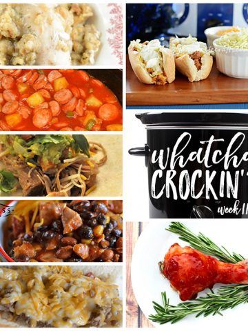 This week's Whatcha Crockin' crock pot recipes include Slow Cooker Cheesesteak Sandwiches, Crock Pot Taco Joes, Slow Cooker Cranberry Chicken Legs, Crock Pot Chicken Stuffing Casserole, Crock Pot Sweet and Sour Smoked Sausage, Crock Pot Pork Carnitas, Slow Cooker Chicken Chili and much more!