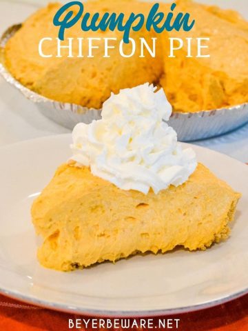 This Pumpkin Chiffon Pie recipe is the silky, creamy version of the traditional pumpkin pie. Made with real pumpkin and pudding, it is a great no-bake pumpkin pie.