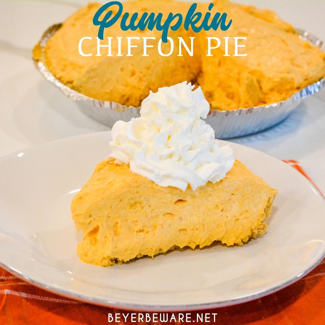 This Pumpkin Chiffon Pie recipe is the silky, creamy version of the traditional pumpkin pie. Made with real pumpkin and pudding, it is a great no-bake pumpkin pie.