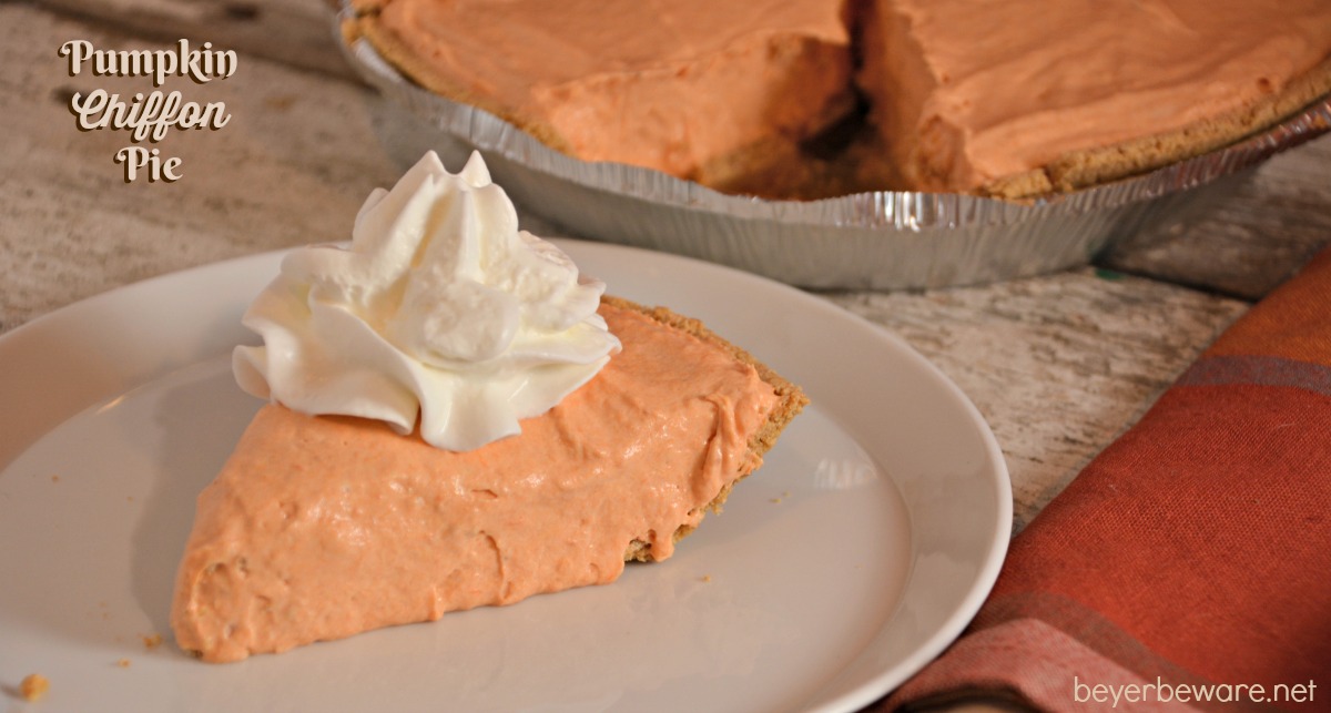 This Pumpkin Chiffon Pie recipe is the silky, creamy version of the traditional pumpkin pie. Made with real pumpkin and pudding, no baking required either.