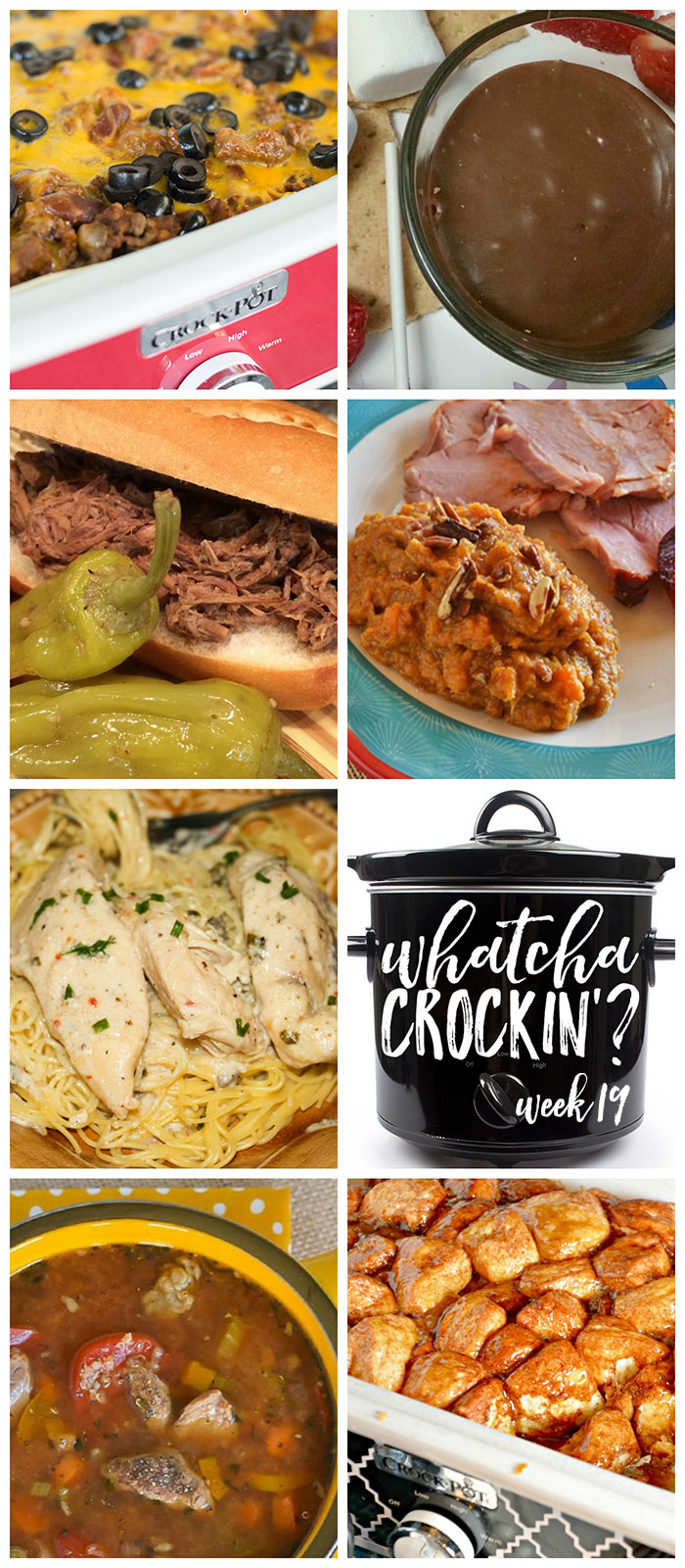 This week's Whatcha Crockin' crock pot recipes include Crock Pot Italian Beef Sandwiches, Crock Pot Chili Cheese Casserole, Slow Cooker Mashed Sweet Potatoes, Crock Pot Beef Quinoa Stew, Crock Pot Angel Chicken, Crock Pot Caramel S'Mores Fondue, Crock Pot Monkey Bread and much more!